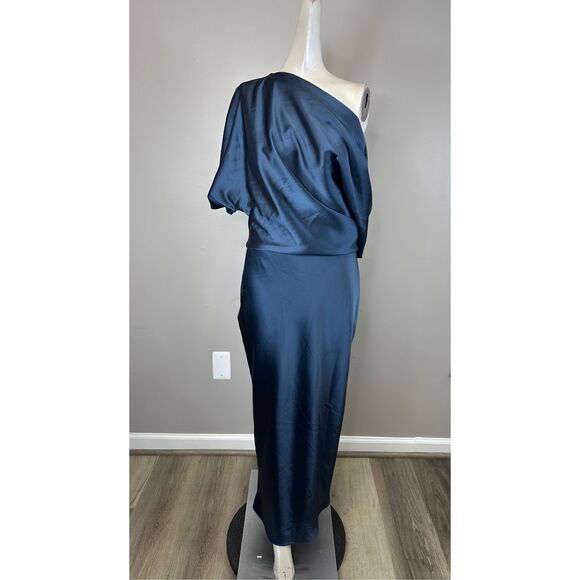 Amsale Midnight Blue One-Shoulder Midi Dress - Picture 5 of 12